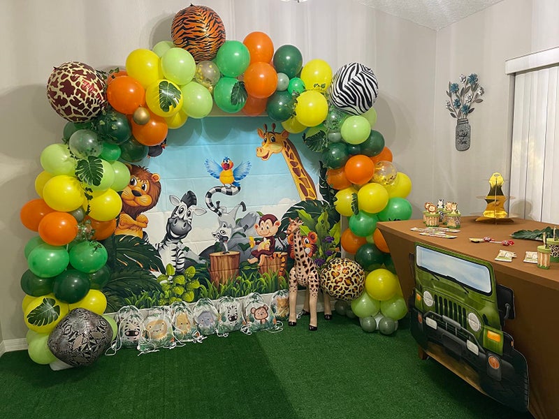 nn Jungle Animals Backdrop Cartoon Forest Animals Theme Party Photo Background Kids Children Newborn Birthday Baby Shower Decoration Photography Props 7x5FT - Image 4